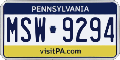 PA license plate MSW9294