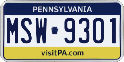 PA license plate MSW9301