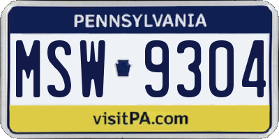 PA license plate MSW9304