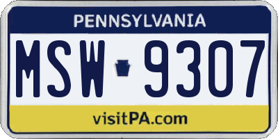 PA license plate MSW9307