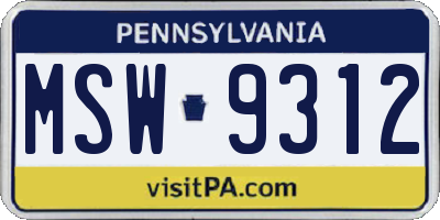 PA license plate MSW9312