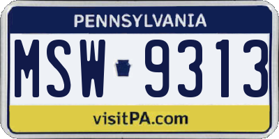 PA license plate MSW9313