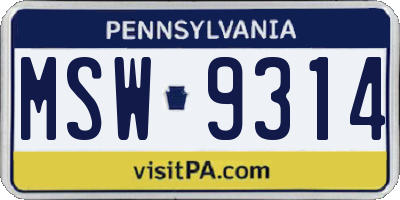 PA license plate MSW9314