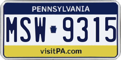 PA license plate MSW9315