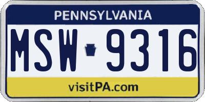 PA license plate MSW9316