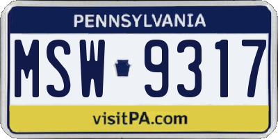 PA license plate MSW9317