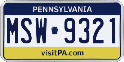 PA license plate MSW9321