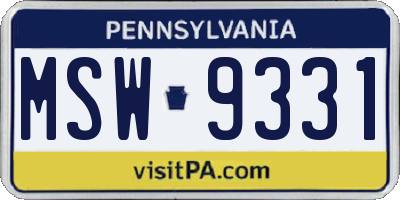 PA license plate MSW9331