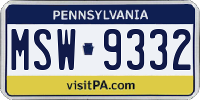 PA license plate MSW9332