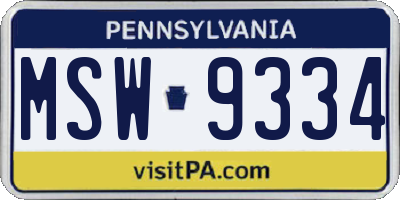PA license plate MSW9334