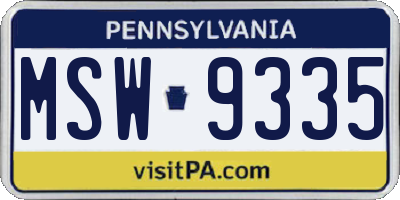 PA license plate MSW9335