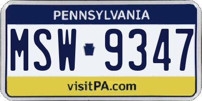 PA license plate MSW9347