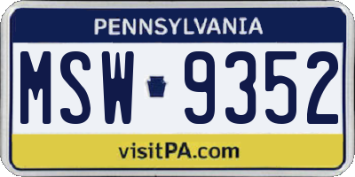 PA license plate MSW9352