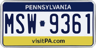 PA license plate MSW9361
