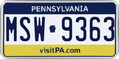 PA license plate MSW9363