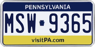 PA license plate MSW9365