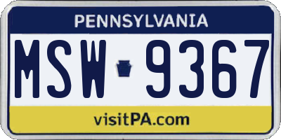 PA license plate MSW9367