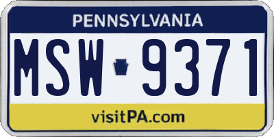 PA license plate MSW9371