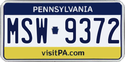 PA license plate MSW9372