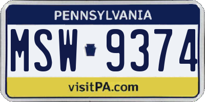 PA license plate MSW9374