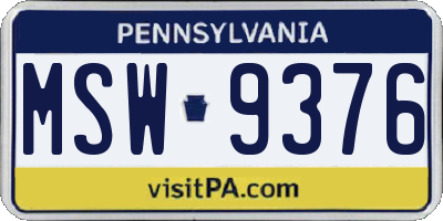 PA license plate MSW9376