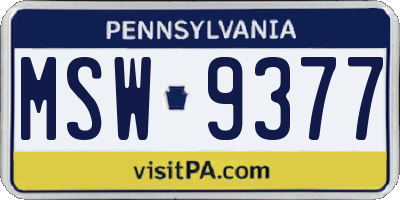 PA license plate MSW9377