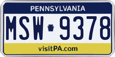 PA license plate MSW9378