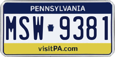 PA license plate MSW9381