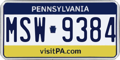 PA license plate MSW9384