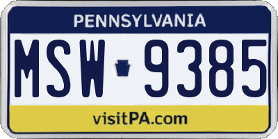 PA license plate MSW9385