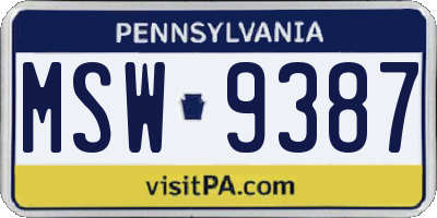 PA license plate MSW9387