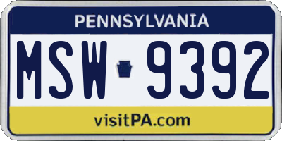 PA license plate MSW9392