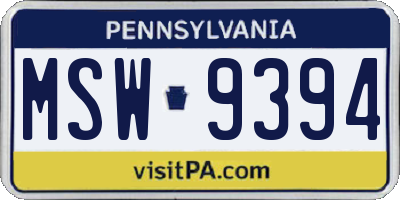 PA license plate MSW9394