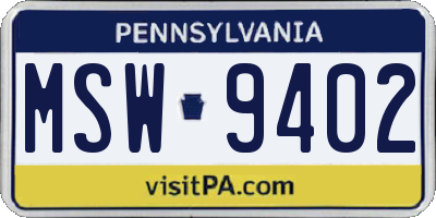 PA license plate MSW9402