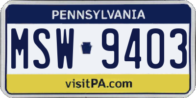 PA license plate MSW9403