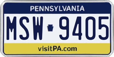 PA license plate MSW9405