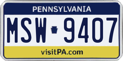 PA license plate MSW9407