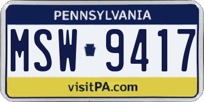 PA license plate MSW9417