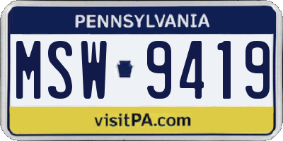 PA license plate MSW9419