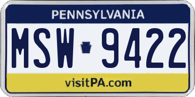 PA license plate MSW9422