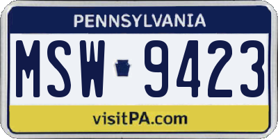 PA license plate MSW9423