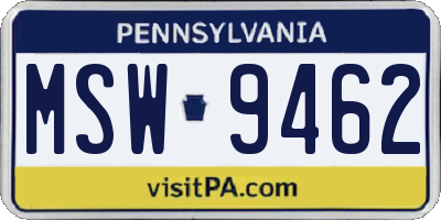 PA license plate MSW9462