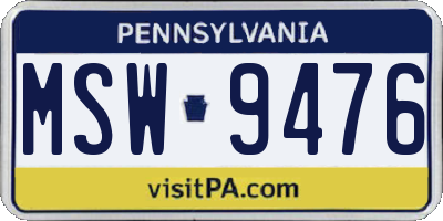 PA license plate MSW9476