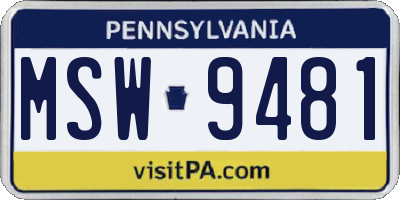 PA license plate MSW9481