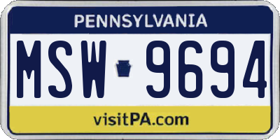 PA license plate MSW9694