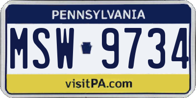 PA license plate MSW9734