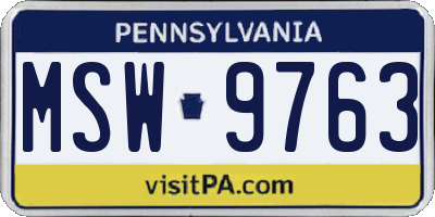 PA license plate MSW9763