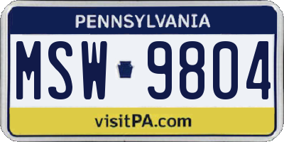 PA license plate MSW9804