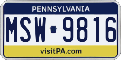 PA license plate MSW9816