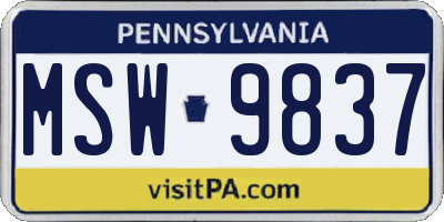 PA license plate MSW9837